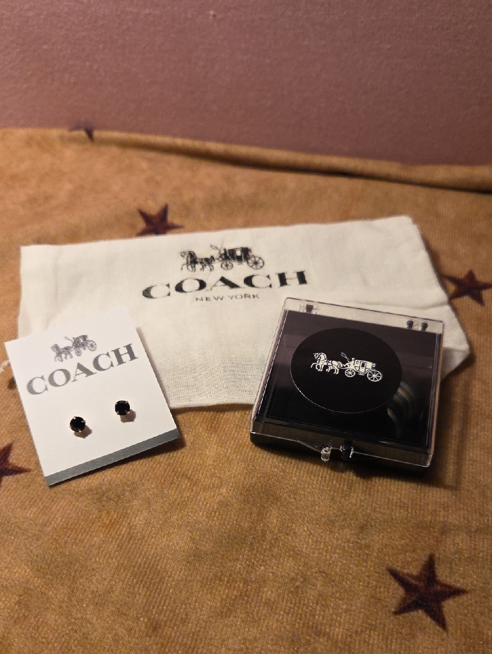 Coach Black Crystal Stud Earrings with Black Case